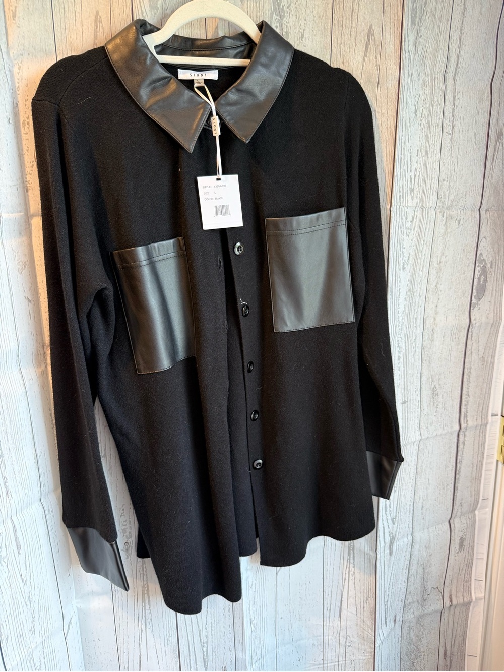 Sioni Button Top Faux Leather Trim Large NWT
